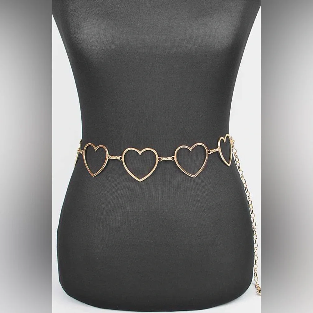 Gold Heart Metal Chain Statement Belt